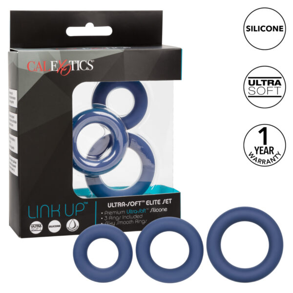 Calexotics Link Up Ultra Soft Elite Set Cock Rings Blue SE 1349 50 3 716770098412 Multiview