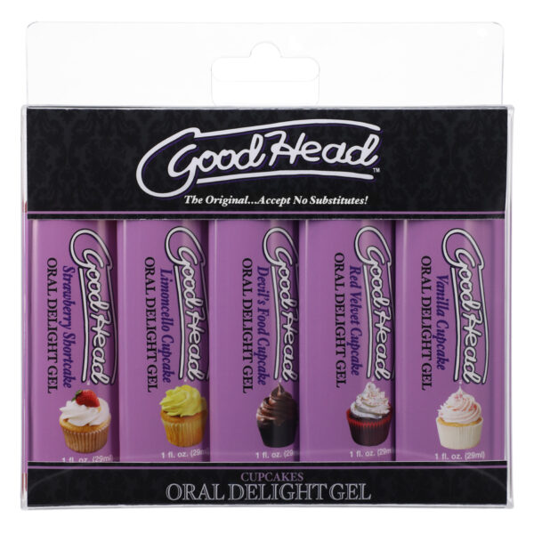 Doc Johnson Goodhead Oral Delight Gel Cupcakes 5pk flavoured Oral Gel 1361 36 BX 782421083212 Boxview