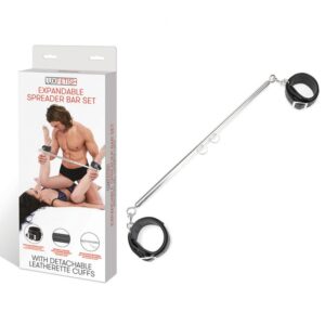 Lux Fetish expandable spreader bar set with detachable cuffs Silver Black LF1000 4890808233696 Multiview