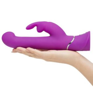 happy Rabbit Beaded Vibrator Rechargeable Rabbit Vibrator with Rotating Beads Purple 71505 5060020001246 Hand Model Detail 1