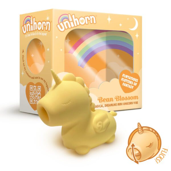 Creative Conceptions Unihorn Bean Blossom Flickering Tongue Unicorn Clitoral Toy Yellow UNIBB 5037353007467 Multiview.jpg