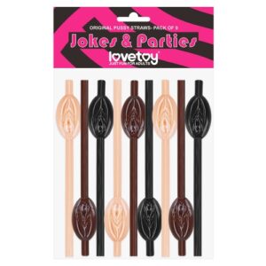 Lovetoy Pussy Straws 9 Pack Mixed Colours Light Flesh Dark Flesh Black LV765002B 6970260908788 Boxview.jpg