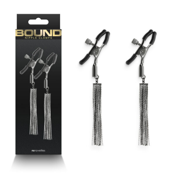 NS Novelties Bound D2 Adjustable Nipple Clamps with Chain Tassels Gunmetal NSN 1302 70 657447107238 Multiview.jpg