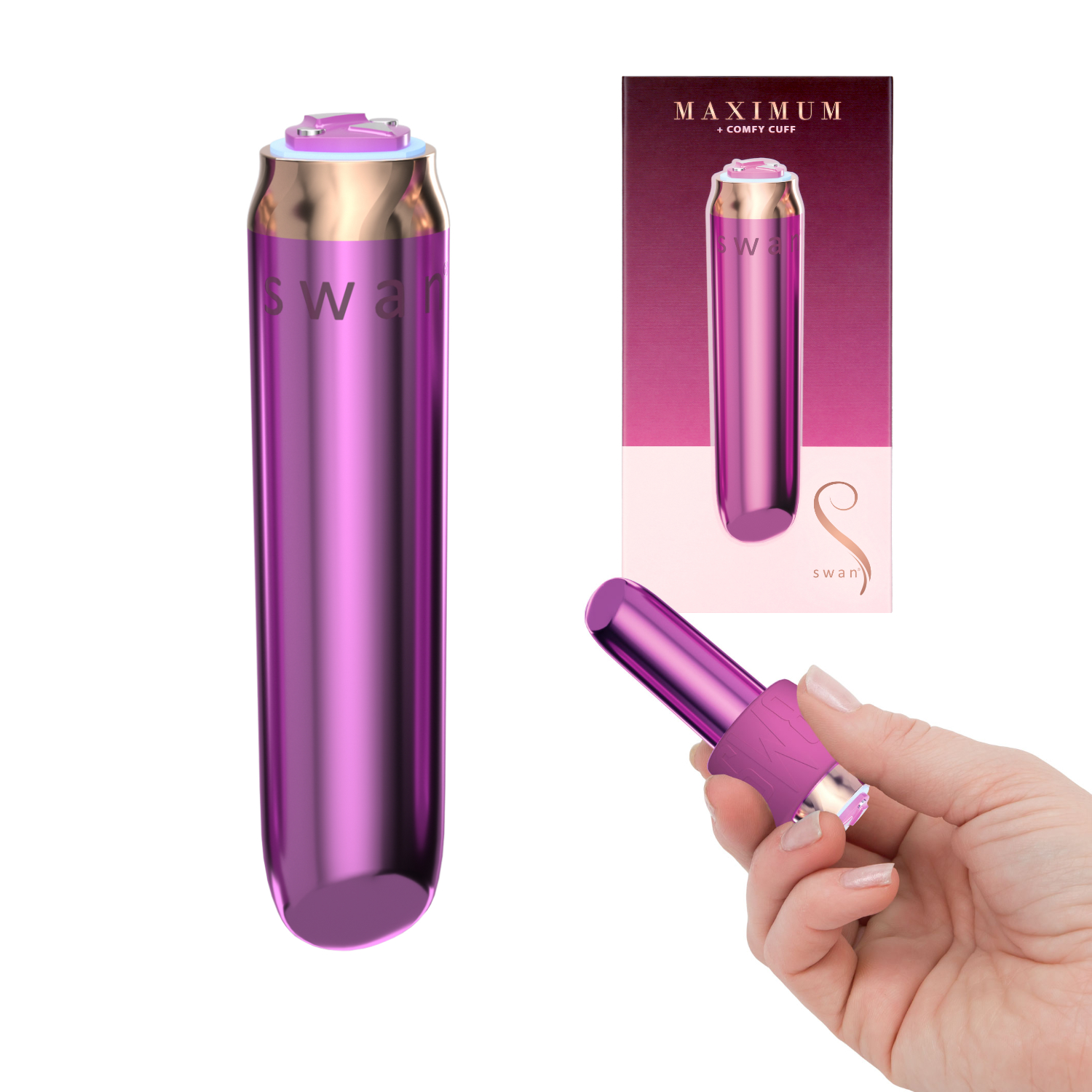 Bms – Swan Maximum Rechargeable Bullet Vibrator With Comfy Cuff Pink