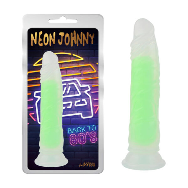 LaViva Neon Johnny 8 point 4 inch Glow in the Dark Dong Frosted Clear Green CN 711753508 759746535085 Multiview.jpg