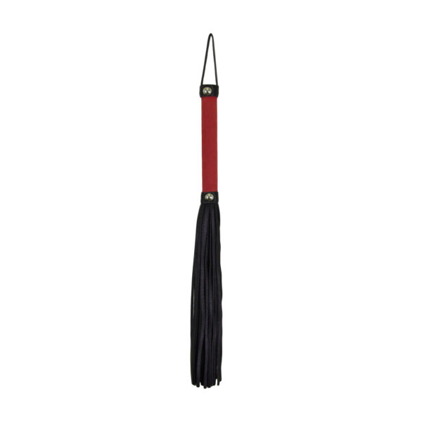 Love in Leather 38cm Faux Leather Flogger Whip Soft Coloured Handle Red Black WHI038RED 2389038162118 Detail.jpg