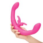 Electric Novelties Together Vibe Rechargeable Triple Motor Rabbit Double Ender Dong Pink TOG 001 4890808219478 Alt Hand Model Detail.jpg