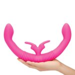 Electric Novelties Together Vibe Rechargeable Triple Motor Rabbit Double Ender Dong Pink TOG 001 4890808219478 Hand Model Detail.jpg