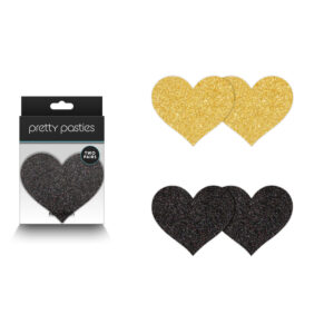 NS Novelties Pretty Pasties 2 Pair Nipple Pasties Glitter Hearts Gold Black NSN 1202 11 657447107825 Multiview.jpg