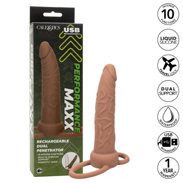 Calexotics Performance Maxx 5 point 5 Inch Rechargeable Dual Penetrator Dark Flesh SE 1634 06 3 716770104892 Multiview.jpg