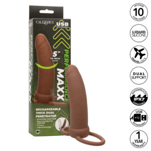 Calexotics Performance Maxx Rechargeable Thick Dual Penetrator Dildo Brown SE 1634 01 3 716770109309 Info Multiview.jpg