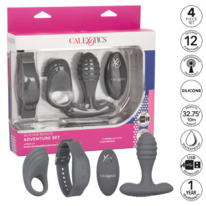 Calexotics Silicone Remote Adventure Set Vibrating Cock Ring and Anal Probe Set Grey SE 0077 82 3 716770095978 Multiview.jpg