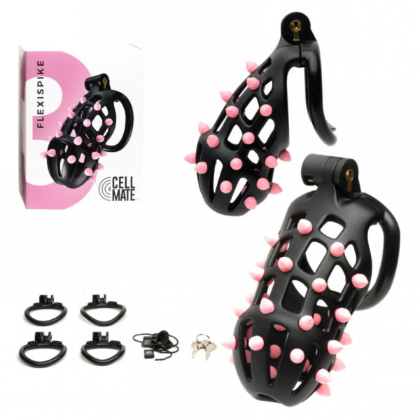 CellMate FlexiSpike Silicone Spike Plastic Locking Chastity Cage Size 3 Black Pink CM688349 810001688349 Multiview.jpg