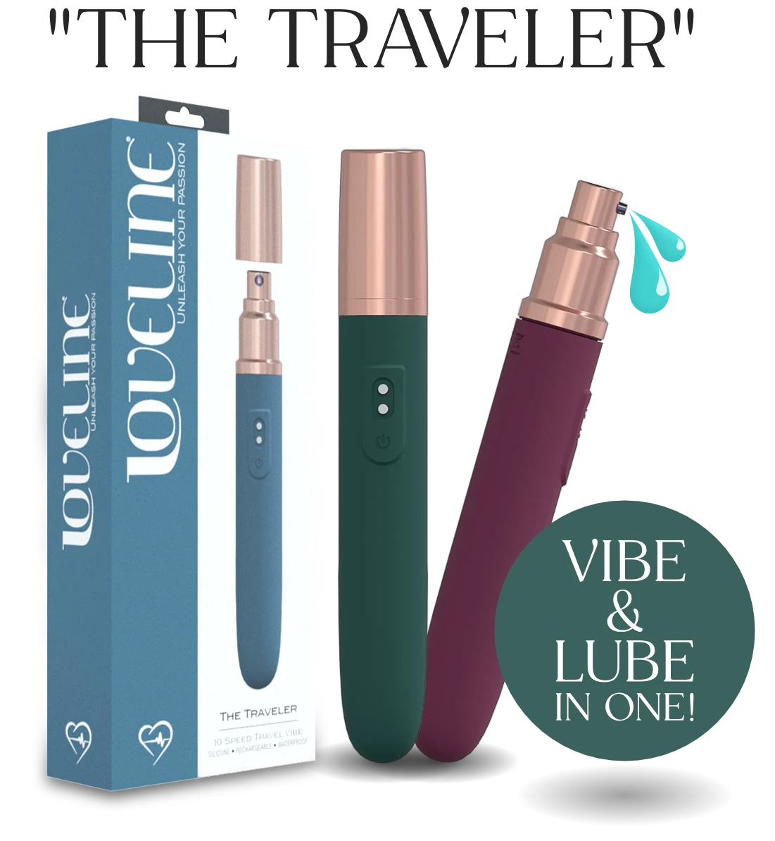 Loveline Traveler Lubricant and Vibrator in One Slider Hero Titled New