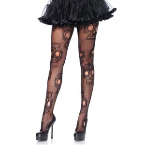 Leg Avenue Sugar Skull Fishnet Tights One Size Black LA9982 0714718515120 Detail