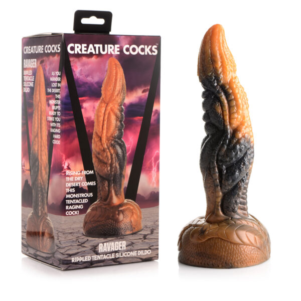 XR Brands Creature Cocks Ravager Rippled Tentacle Silicone Dildo Bronze Brown AG920 848518046703 Multiview.jpg